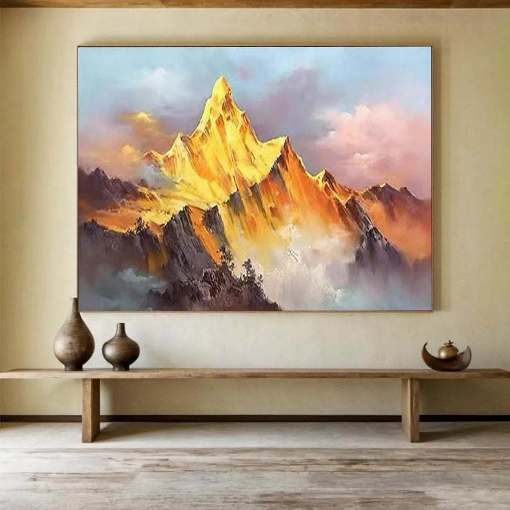 “Sunset - Glow Golden Mountain” - Impressionistic Landscape Painting On Canvas PT1557