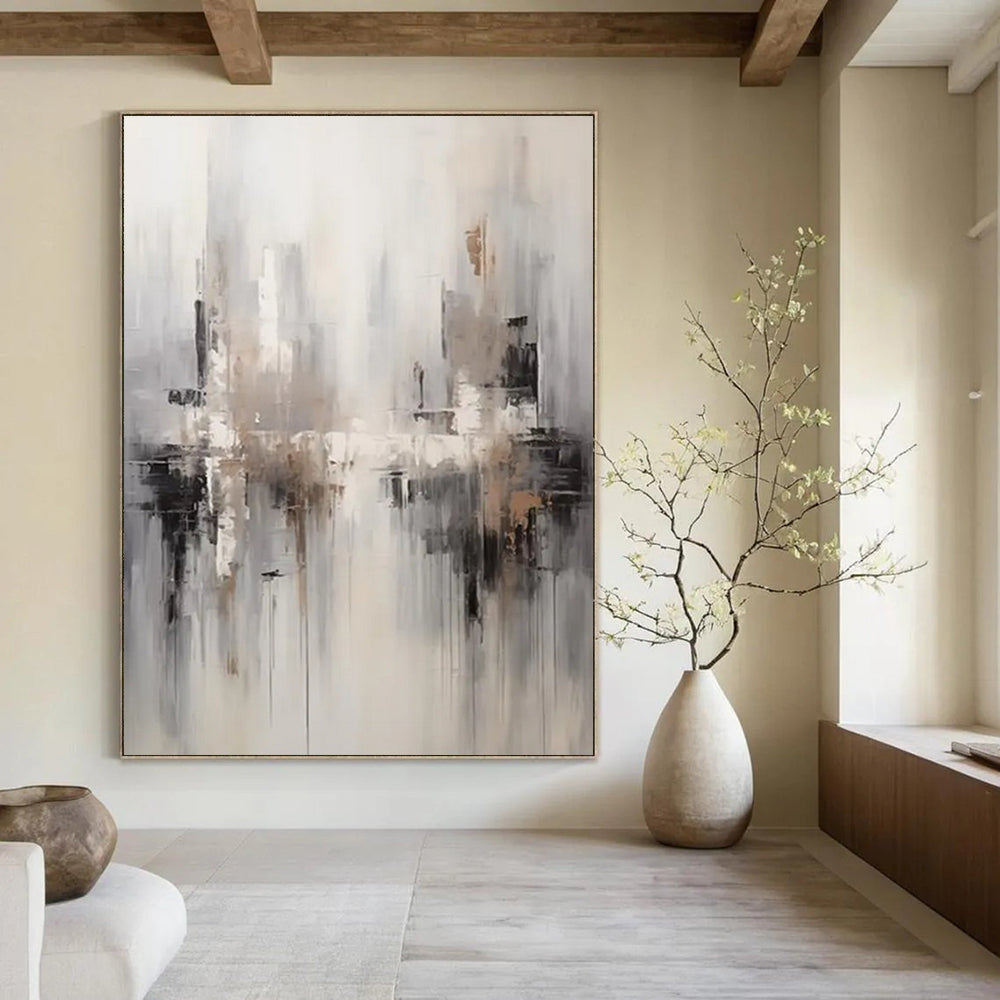 “City Haze” - Monochromatic Urban Silhouettes Painting On Canvas DS122