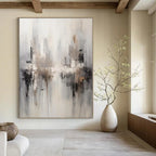 “City Haze” - Monochromatic Urban Silhouettes Painting On Canvas DS122