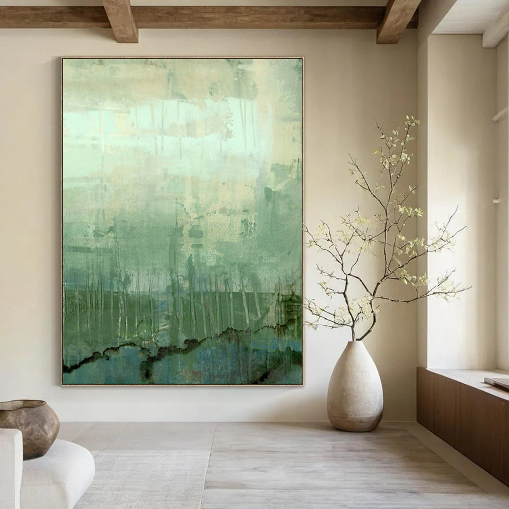 “Green - Blue Layers: Abstract Landscape” - Nature - Inspired Modern Art On Canvas PT0952