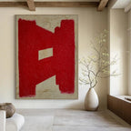 Red and Beige, "Bold Mark" – Minimalist Abstract Painting On Canvas PS0992