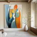 “Blue and Orange Abstract Figures” - Abstract Cubist Painting On Canvas PT2233