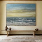 “Vibrant Coastal Sunset in Blues, Yellows & Whites” - Impressionistic Seaside Oil Painting On Canvas PT033