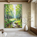 “Green Forest Stream” - Impressionist Landscape Painting On Canvas PT1266