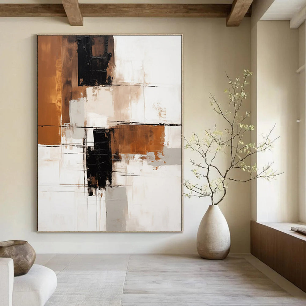 “Brown & Black Geometry” - Subtle Tonal Abstract Composition Painting On Canvas DS129