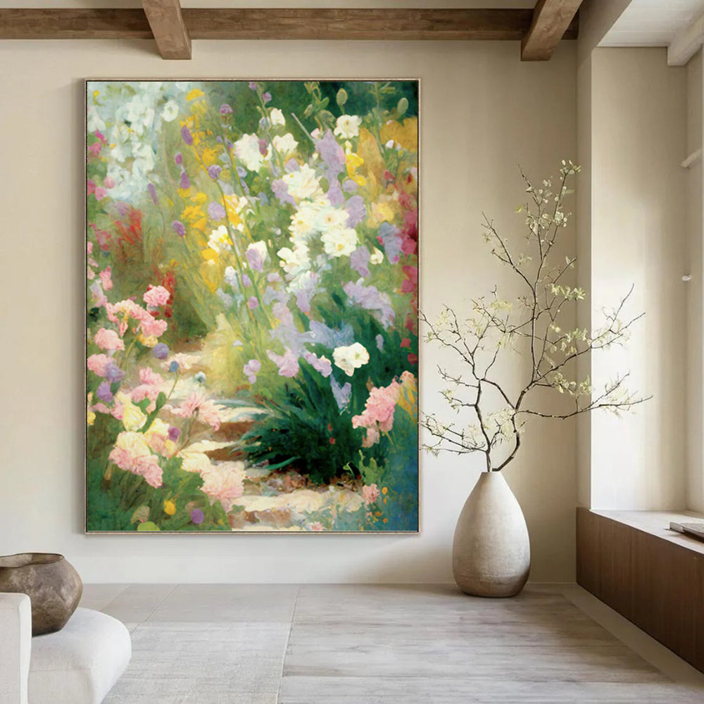 “Colorful Flower Garden” - Impressionist Landscape Painting On Canvas PT1356