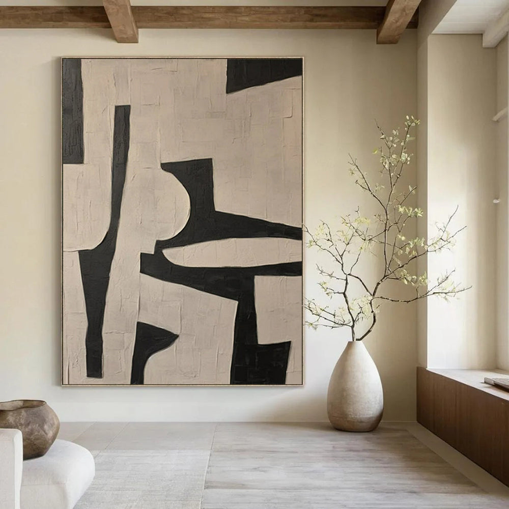 Black and White Geometric, "Monochrome Geometry" – Abstract Geometric Painting On Canvas PS0945