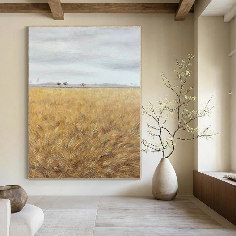 “Golden Field Minimalist” - Minimalist - Inspired Landscape Painting On Canvas PT1434