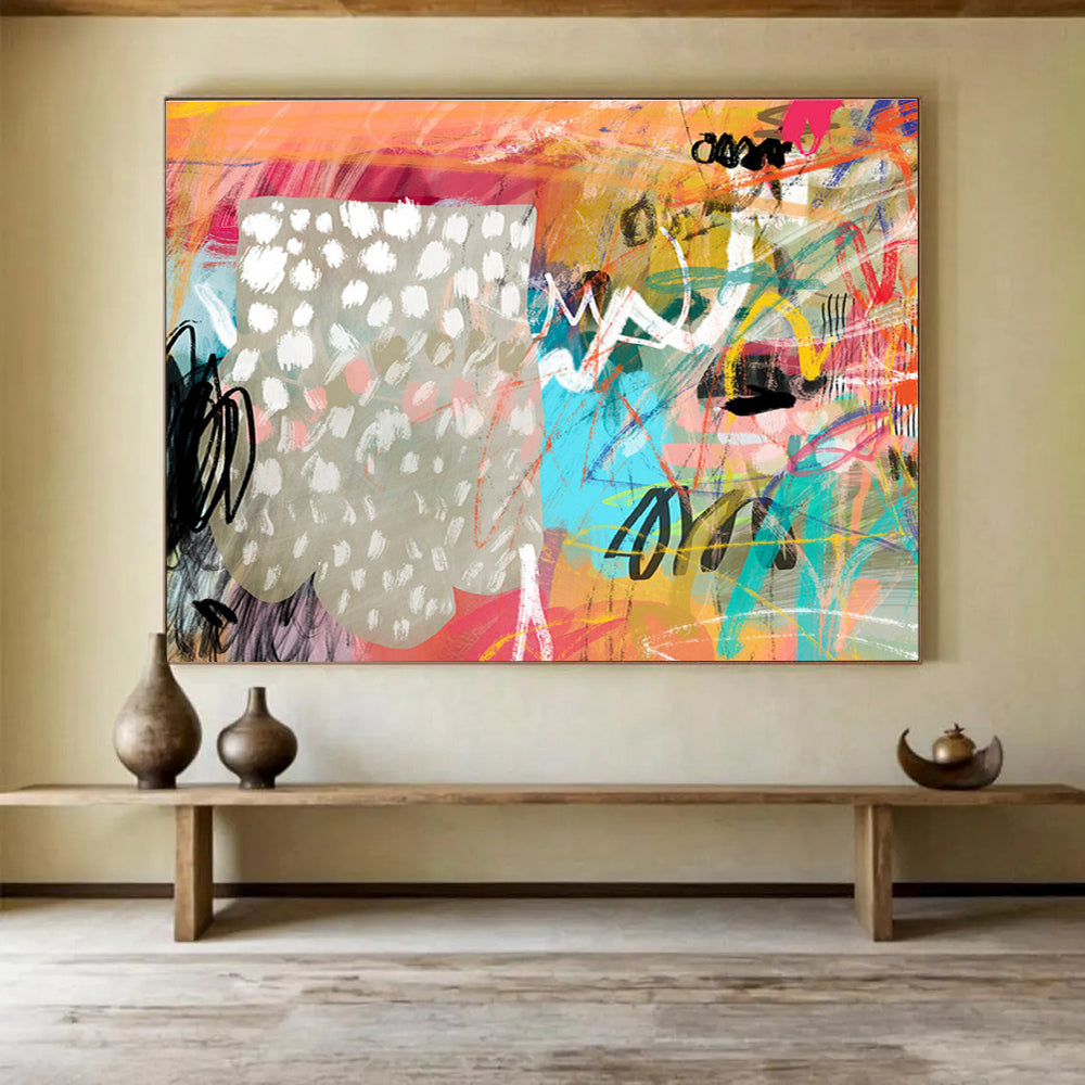 Colorful Abstract with Dynamic Lines Painting On Canvas DKS078