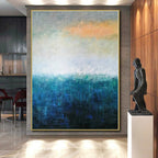 “Blue - Orange Abstract Coastal Horizon” - Serene Seascape Painting On Canvas PS0346