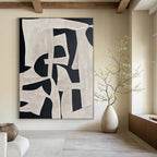 “Black - White Organic Geometric” - Artistic Abstract Painting On Canvas PS0132