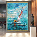 Impasto Sailboat on Blue Sea, "Sailing Impression" – Impressionistic Seascape Painting On Canvas PS0915
