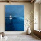 “Deep Blue Sailing Solitude” - Minimalist Seascape Painting On Canvas PT1877