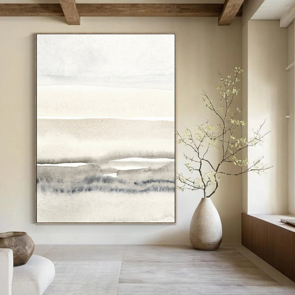 “Minimalist Gray - White Watercolor Layers” - Watercolor Painting On Canvas PT2055