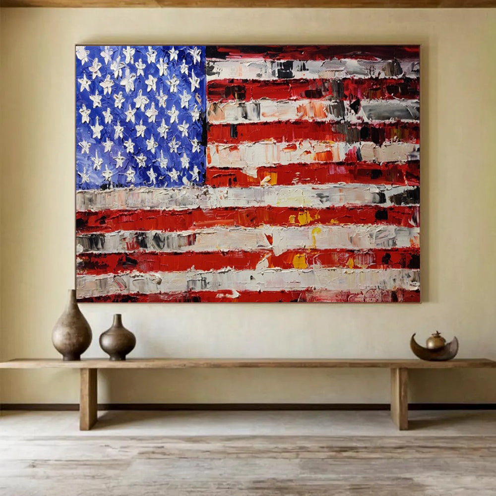 “Textured American Flag” - Impasto Patriotic - Painting On Canvas PT1735