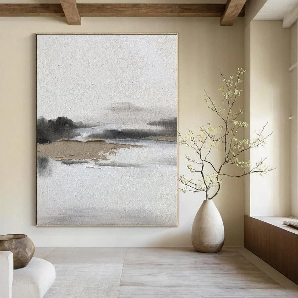 “Textured Landscape in Gray” - Landscape, Textured - Styled Painting On Canvas PT1672