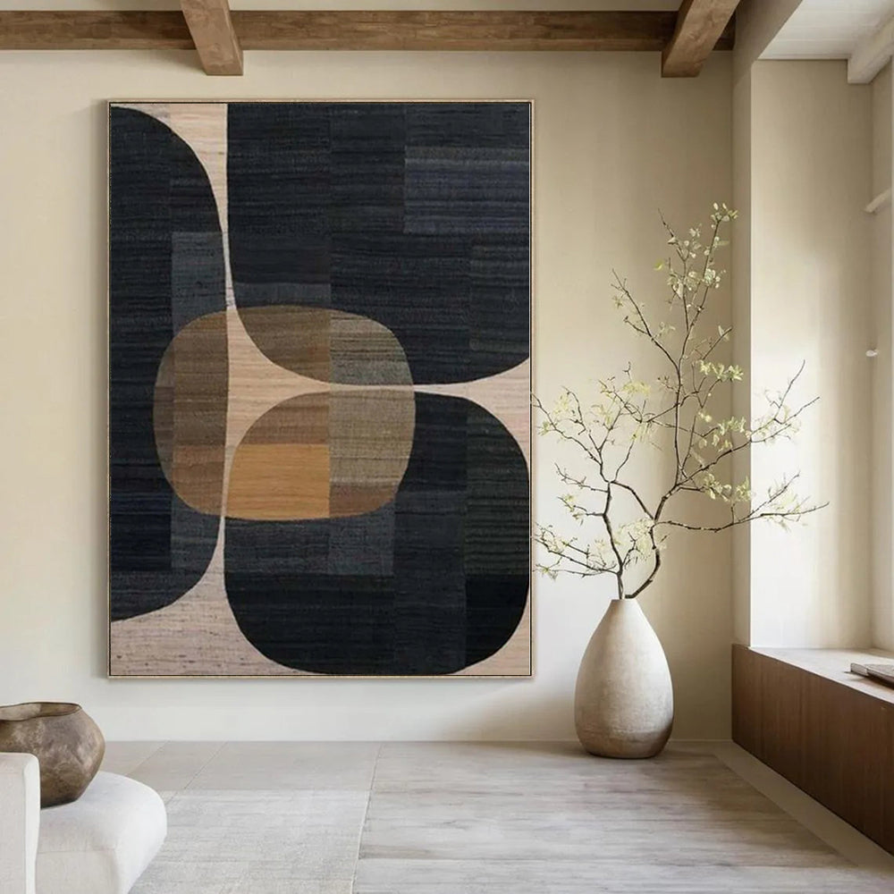 “Black - Brown - Beige Geometric” - Modern Abstract Painting On Canvas PS0162