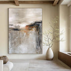 Beige, Gray and Brown with Subtle Textures "Desert Dawn" Abstract Landscape Painting On Canvas PS1128