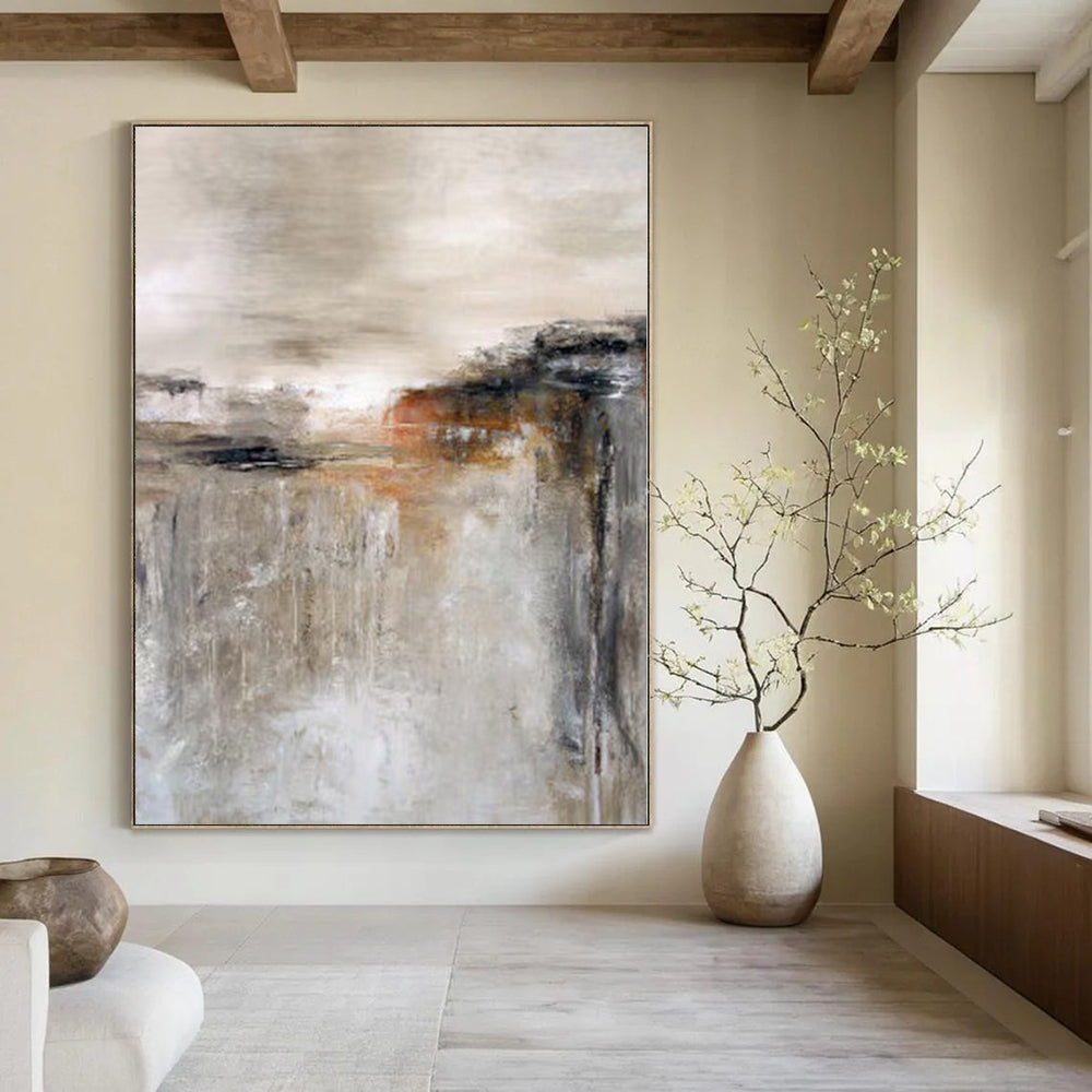 Beige, Gray and Brown with Subtle Textures "Desert Dawn" Abstract Landscape Painting On Canvas PS1128