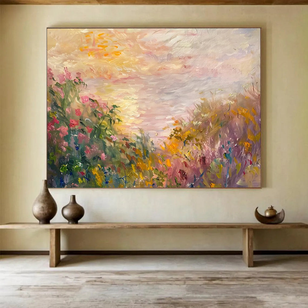“Pastel Floral Landscape” - Soft Impressionistic Art On Canvas PT195