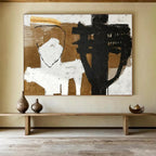 “Black - White - Brown Abstract Figures” - Monochromatic “Minimalist Forms” Painting On Canvas PT1655