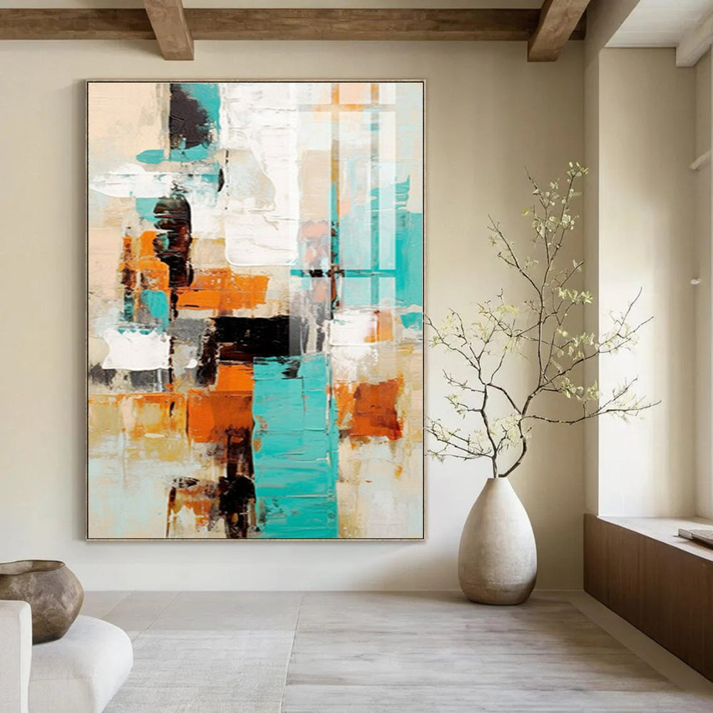 Bold Colors with Abstract Blocks "Color Block Symphony" Abstract Painting On Canvas PS1272