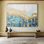 “Gold - Blue Abstract Peaks” - Blue, Gold & White Abstract, Textured Acrylic Painting On Canvas DKS733