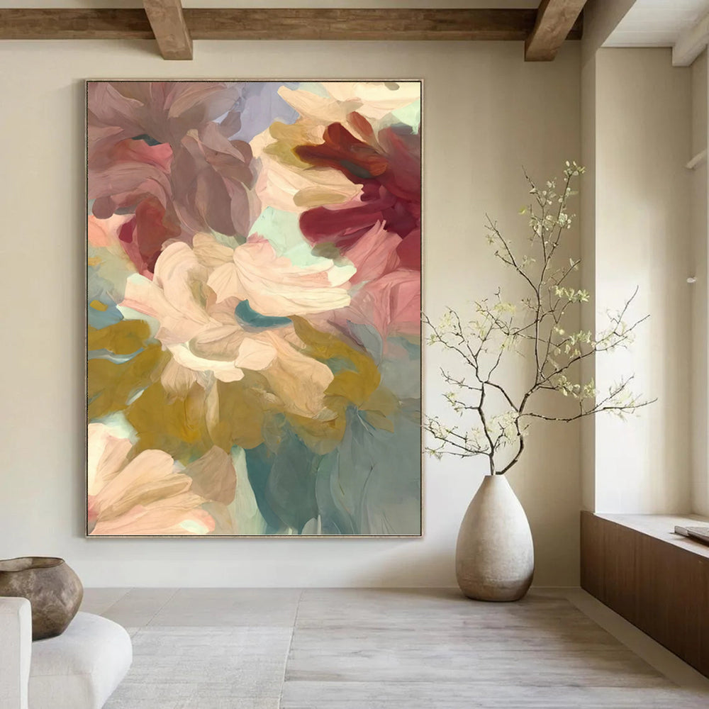“Pastel Flower Abstract” - Minimalist Floral Painting On Canvas PT1353