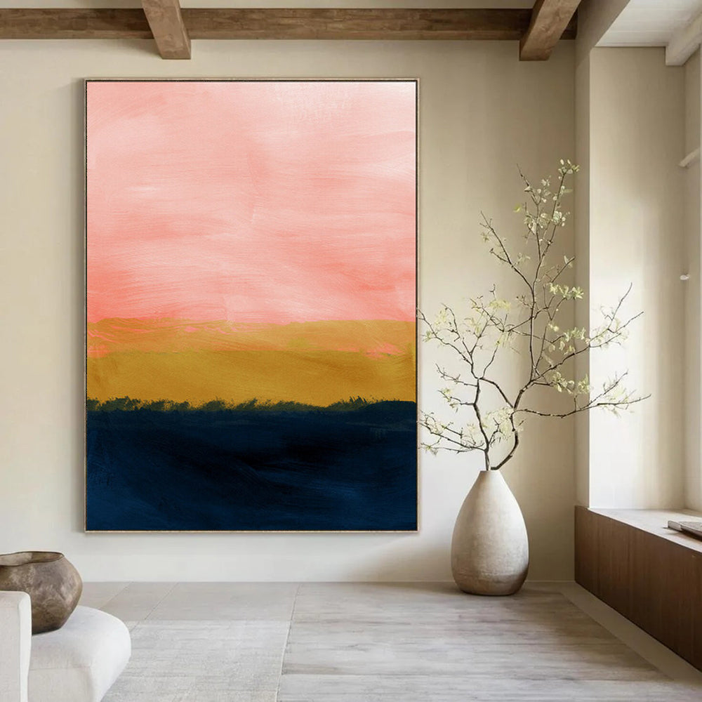 “Pink - Orange - Navy Sunset” - Abstract Landscape Painting On Canvas PT2022
