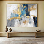Blue - Gray Abstract with Gold Accents - Luxe Modern Painting On Canvas DKS344
