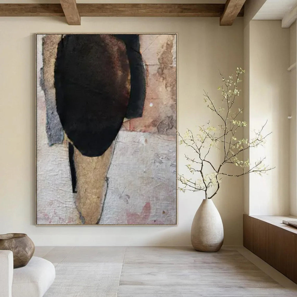 “Earthy Collage Figure” - Mixed - Media Collage Painting On Canvas PT2224