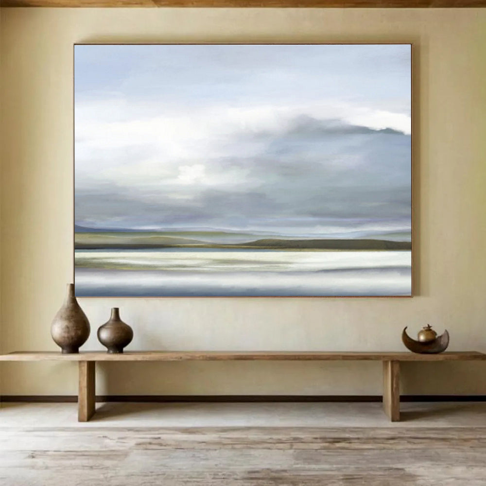 Soft Horizon Landscape - Serene Landscape Painting On Canvas DKS360