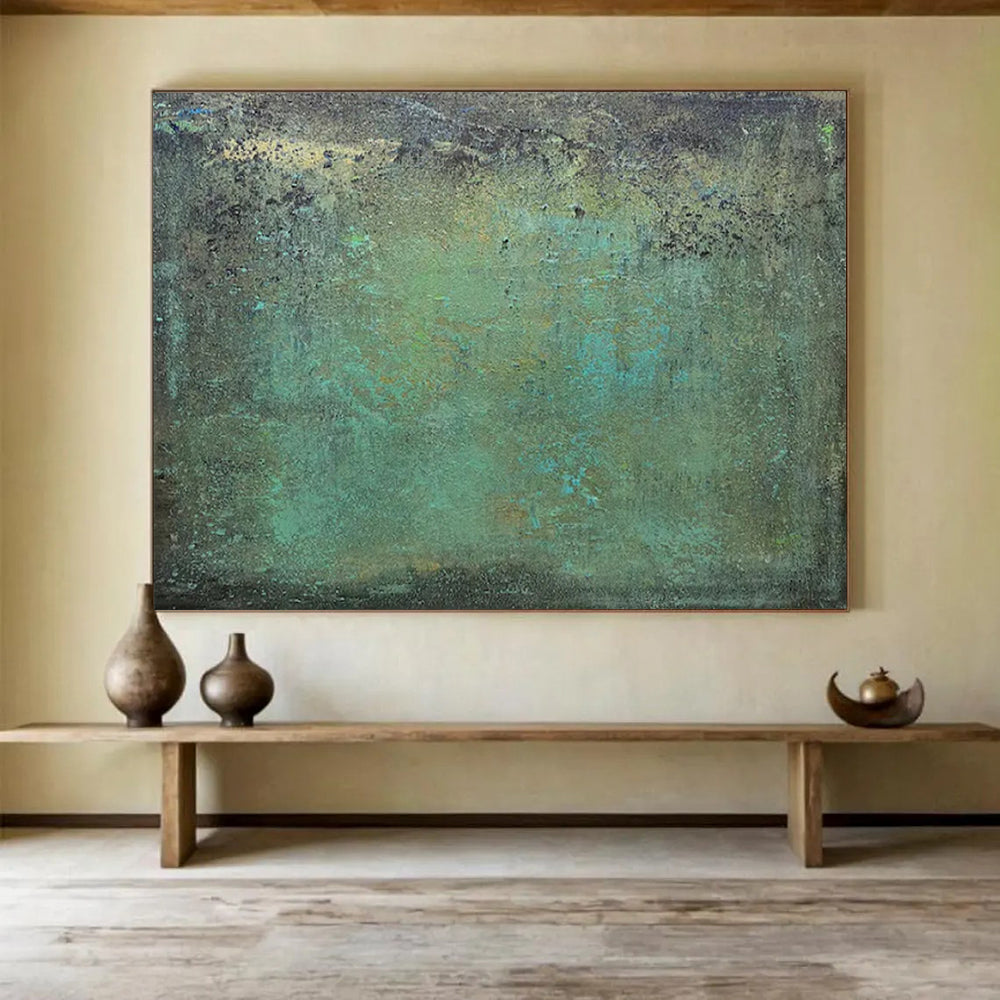 “Teal - Green Textured Canvas” - Earthy Hues Painting On Canvas PT1518