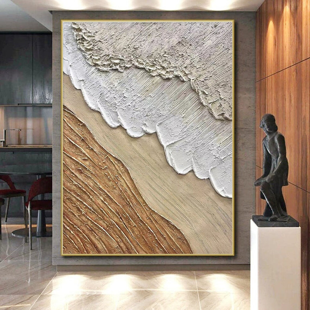 “Neutral Textured Layers” - Beige, White, Brown Abstract Impasto Painting On Canvas PS0721
