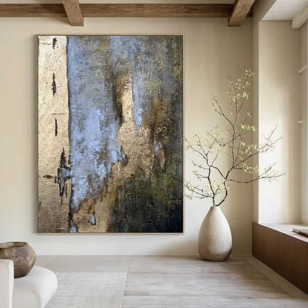 Blue, Gold, and Brown Textured, "Timeless Layers" – Textured Abstract Painting On Canvas PS1001