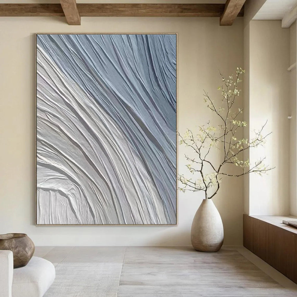 Gray, Blue with Wavy Textures "Ocean Ripple" Abstract Painting On Canvas PS1431
