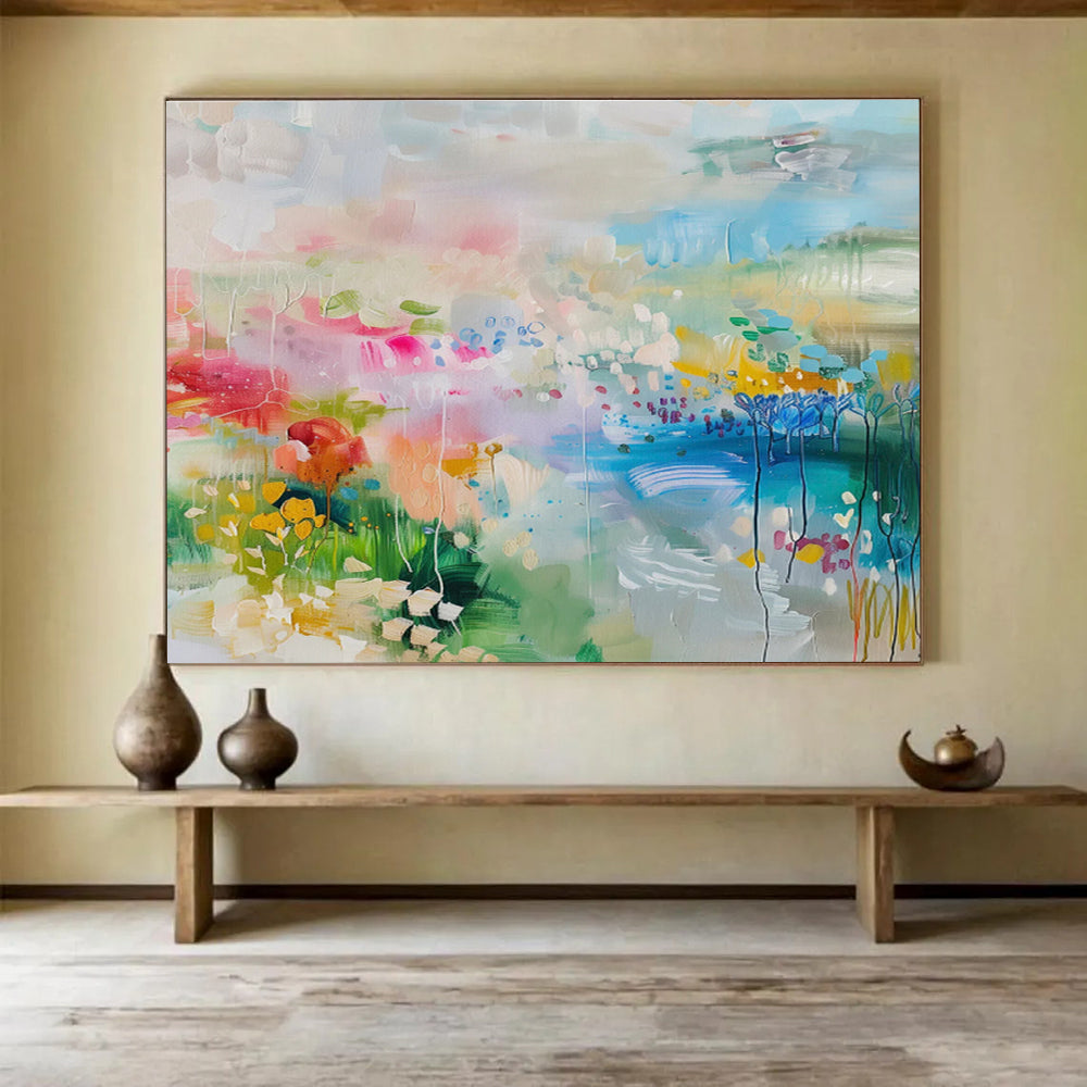 “Whimsical Colorful Landscape” - Abstract Scenic Painting On Canvas DKS494