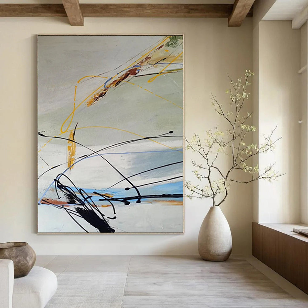 “Colorful Lines on White” - Abstract Expressionist Painting On Canvas DS035