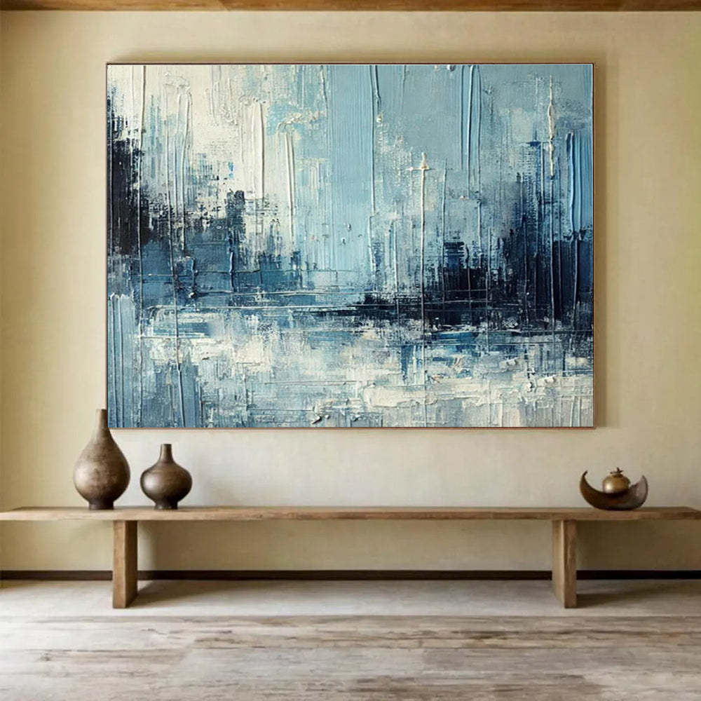 Blue Cityscape Impasto - Abstract Urban Painting On Canvas DKS367