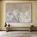 Fluffy Clouds Over Beige Sky Minimalist Landscape Painting On Canvas DKS126