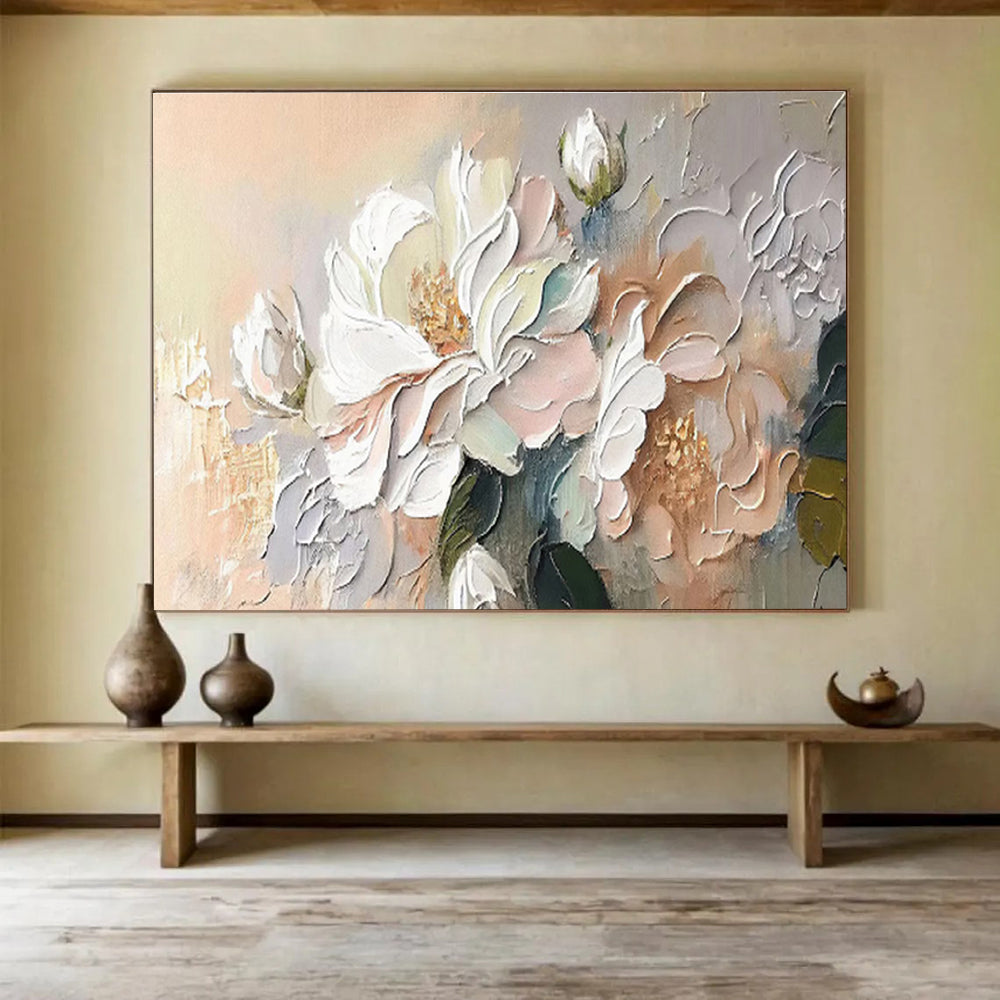 “Soft - Toned Blossom Beauty” - Pastel Floral, Gentle Impasto Flower Painting On Canvas DKS713