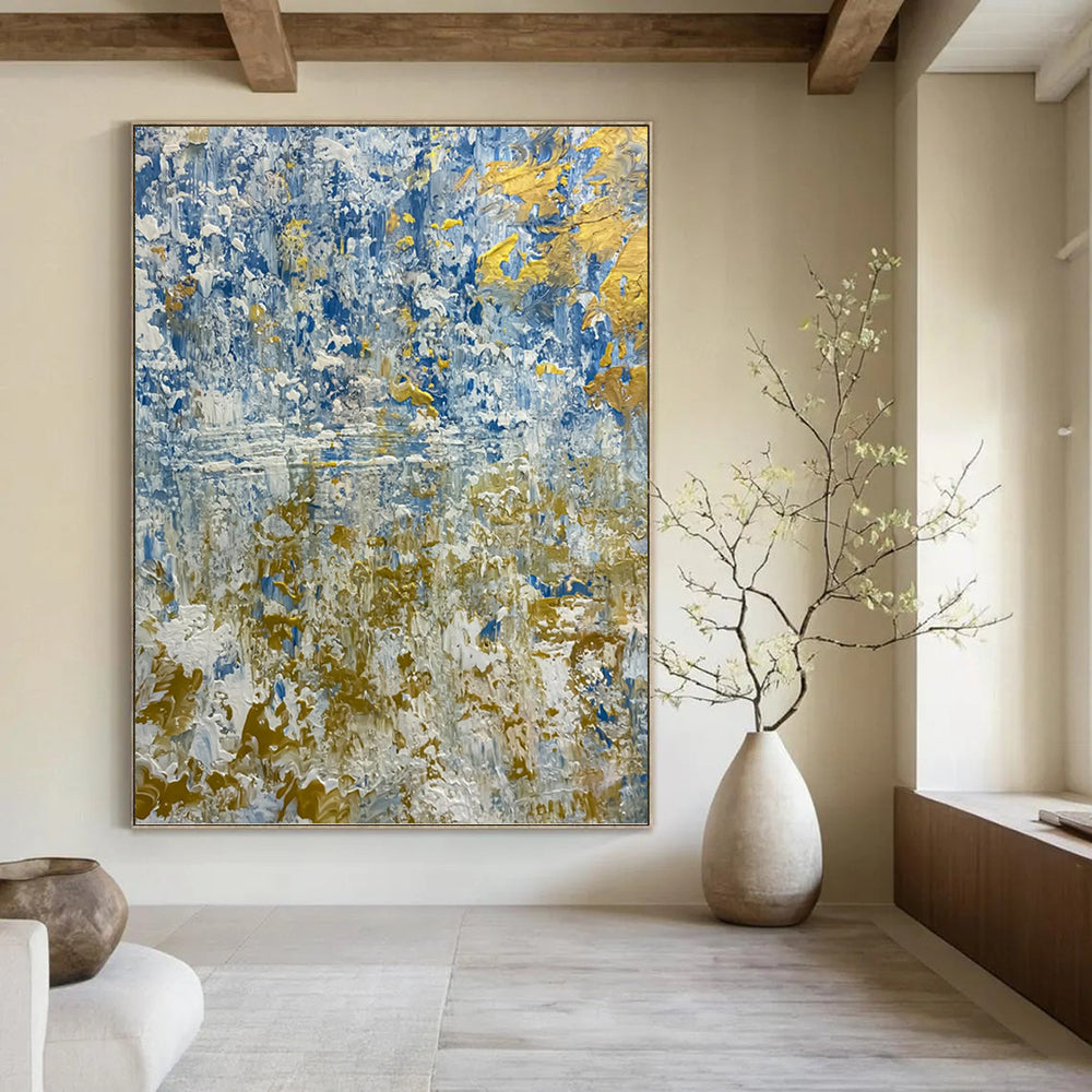 “Blue - Gold Textured Abstraction” - Abstract, Opulent - Styled Painting On Canvas PT1681