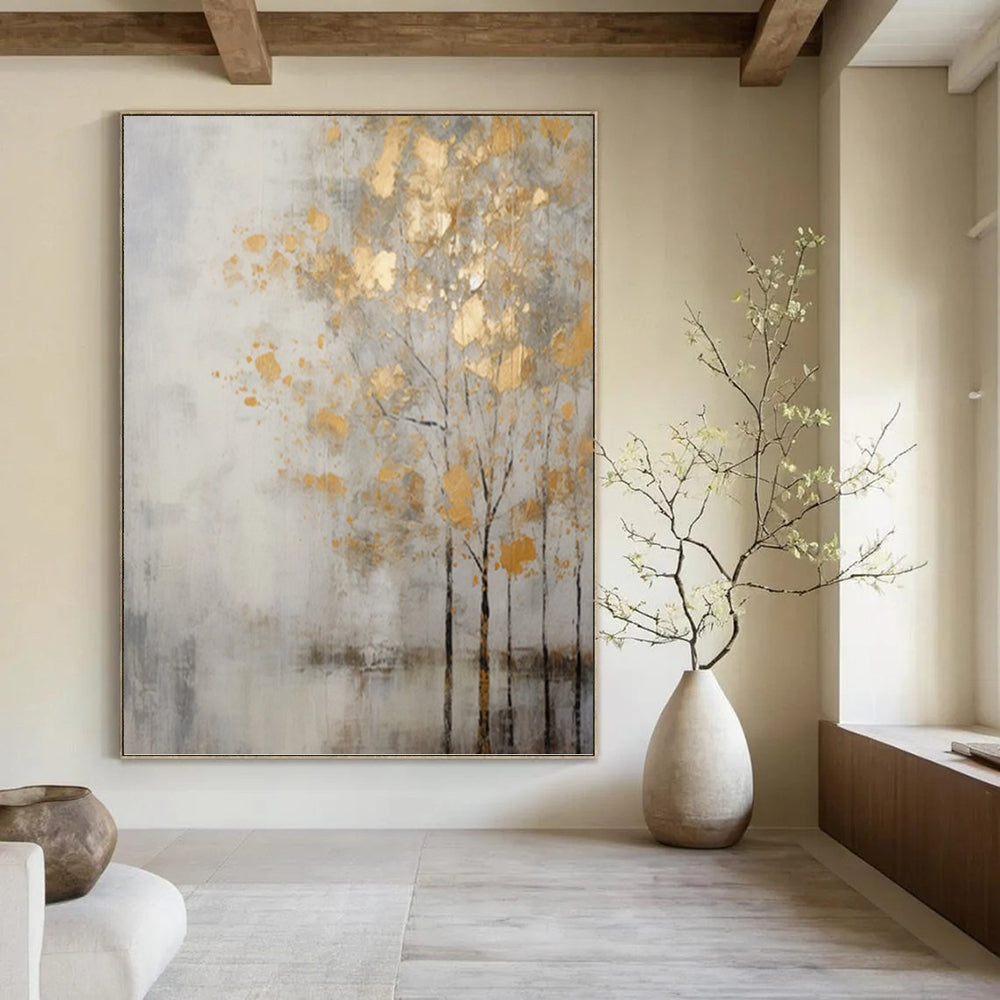 “Golden Tree Silhouette” - Abstract Landscape Painting On Canvas PT1055