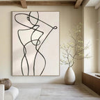 Black and White with Continuous Line Figure "Fluid Form" Abstract Painting On Canvas PS1148