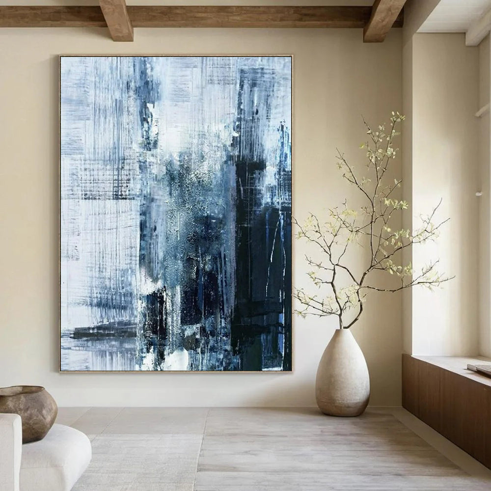 “Blue - Gray Abstract Cityscape” - Abstract Urban Painting On Canvas PT2343