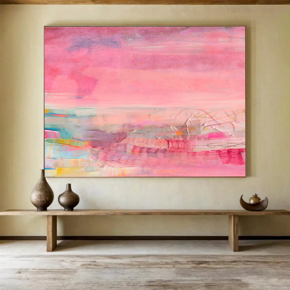 Pink - Dominant Layered Abstract Painting On Canvas DKS035
