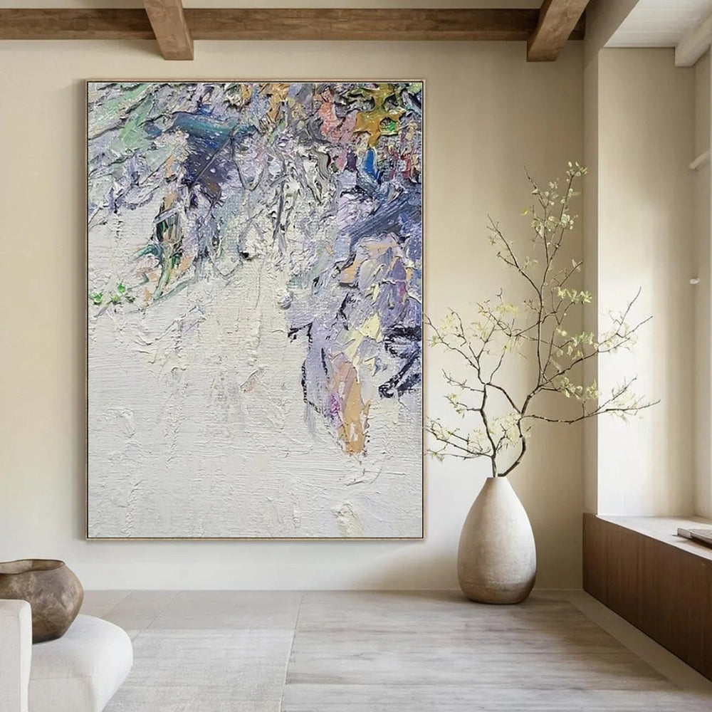 White, Colorful with Thick Textures "Colorful Chaos" Abstract Painting On Canvas PS1349