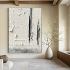 “Textured White with Grey Lines and Waves” - Minimalist Abstract Painting On Canvas DS371