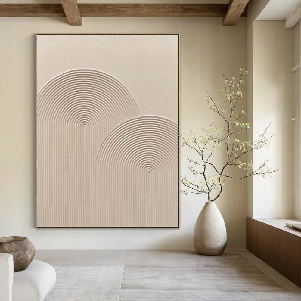 “Beige Circular Textured” - Subtle Abstract Painting On Canvas PS0141