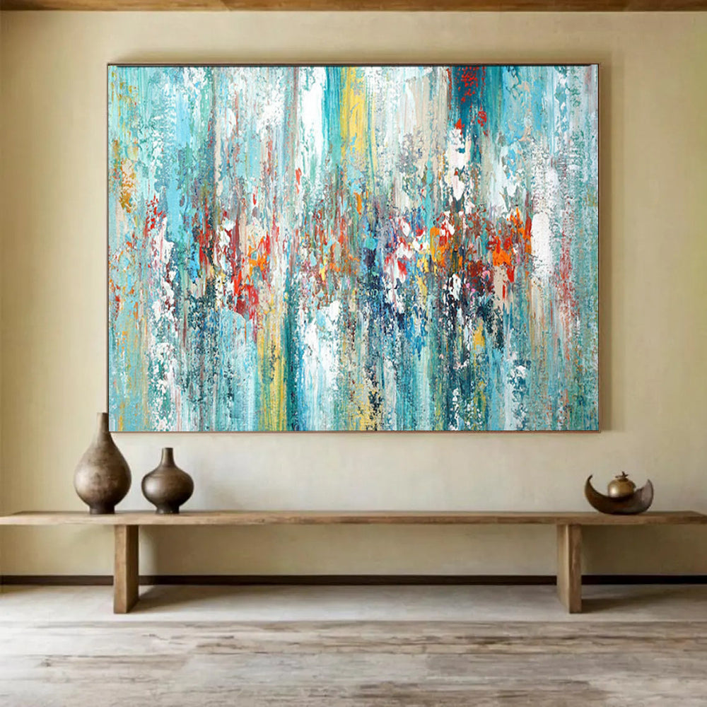 “Vibrant Blue - Green Abstract Blend” - Dynamic Strokes Painting On Canvas PT1515